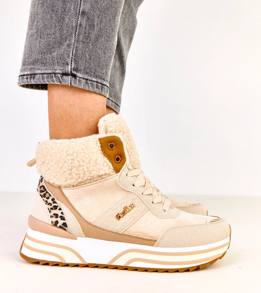 2-Béžové zateplené vysoké tenisky s kožíškem Mirasen-2