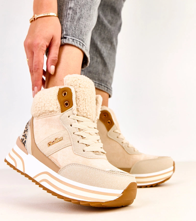 4-Béžové zateplené vysoké tenisky s kožíškem Mirasen-4