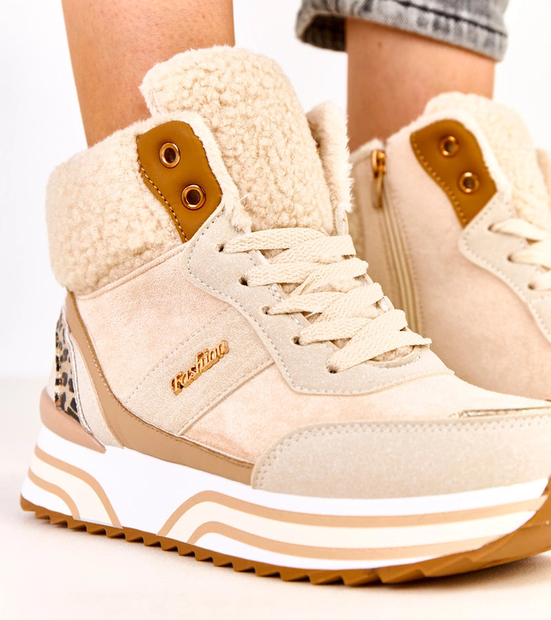 3-Béžové zateplené vysoké tenisky s kožíškem Mirasen-3