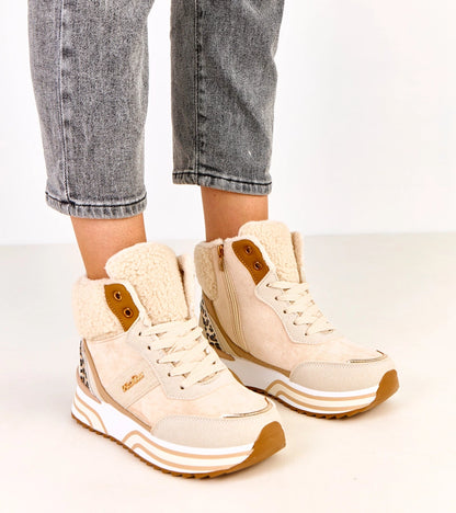 5-Béžové zateplené vysoké tenisky s kožíškem Mirasen-5