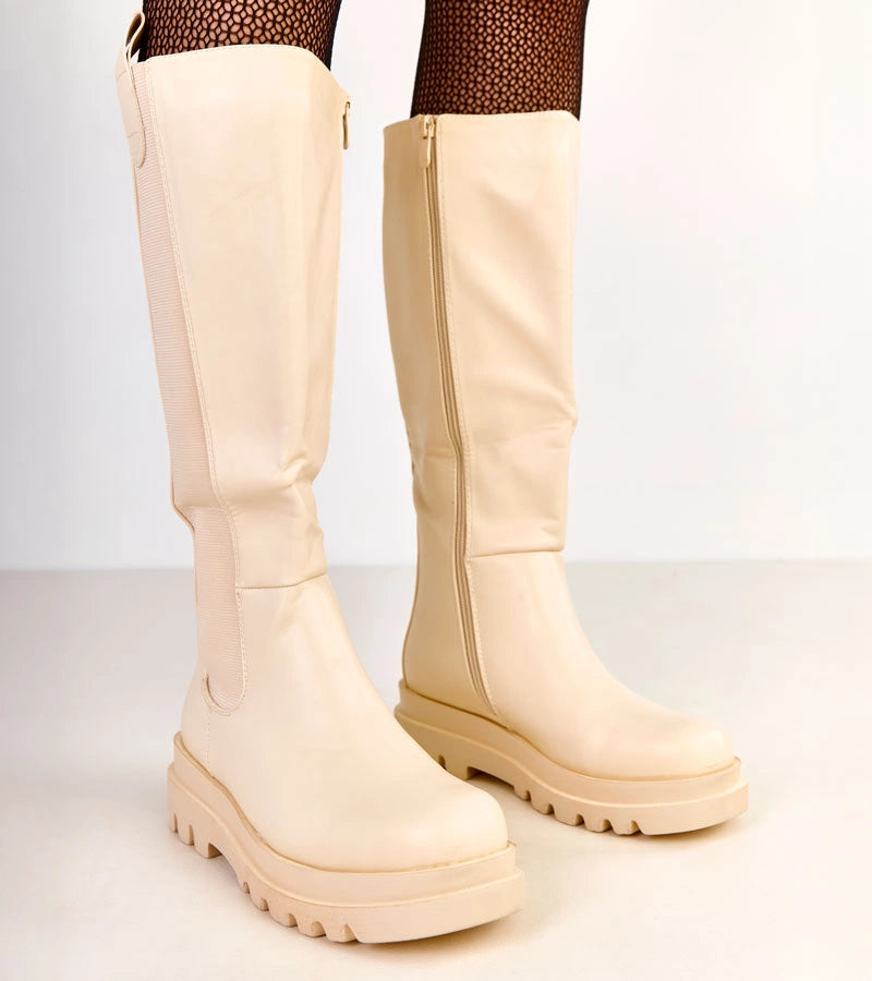 1-Béžové kozačky s elastickou vsadkou na holeni Maja-1