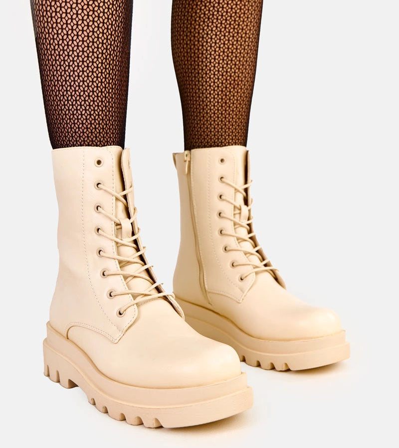 4-Béžové klasické dámské trapery z eko kůže Nargila-4