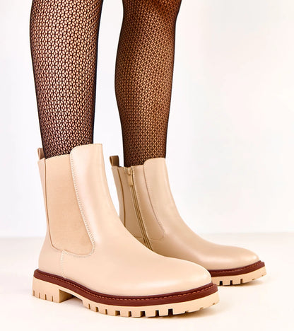 1-Béžové kotníkové boty na ploché podrážce s elastickou vsadkou Terrami-1