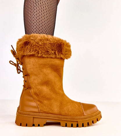 3-Béžové kotníkové boty s eko semišovým svrškem a kožešinou Satisa-3