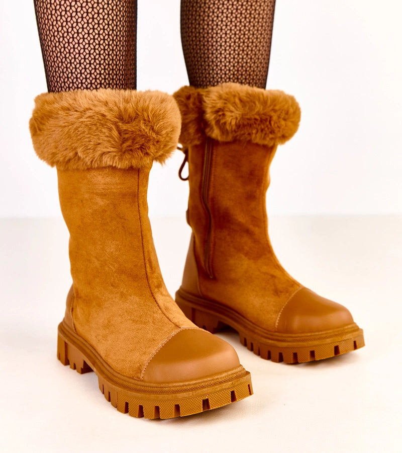 4-Béžové kotníkové boty s eko semišovým svrškem a kožešinou Satisa-4