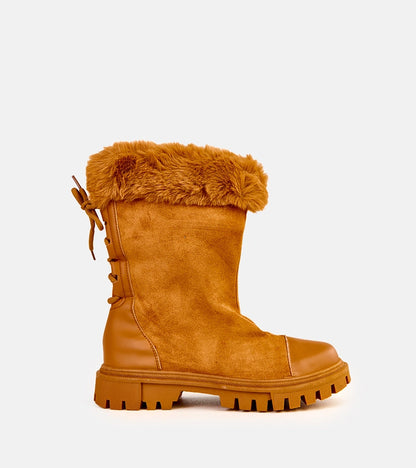 6-Béžové kotníkové boty s eko semišovým svrškem a kožešinou Satisa-6