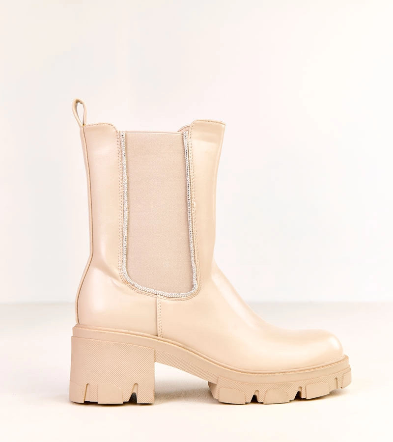 3-Béžové kotníkové boty s elastickou vsadkou a kamínky Rimina-3