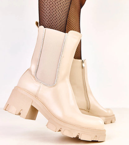 4-Béžové kotníkové boty s elastickou vsadkou a kamínky Rimina-4