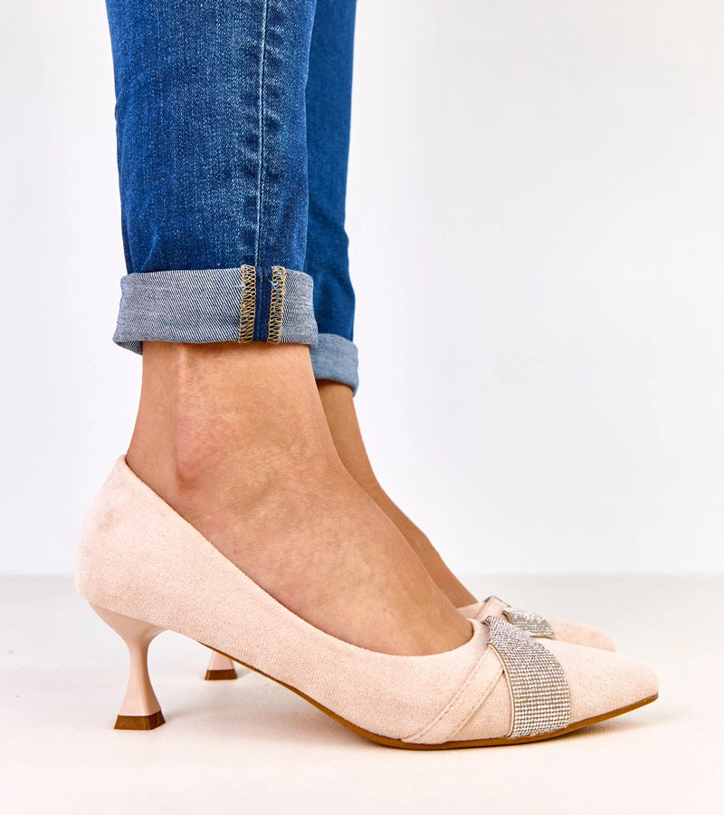 1-Béžové lodičky na nízkém podpatku s kamínky Tajlana-1