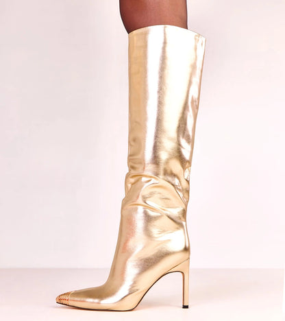 4-Zlaté elegantní kozačky s kovovou špičkou Janisa-4