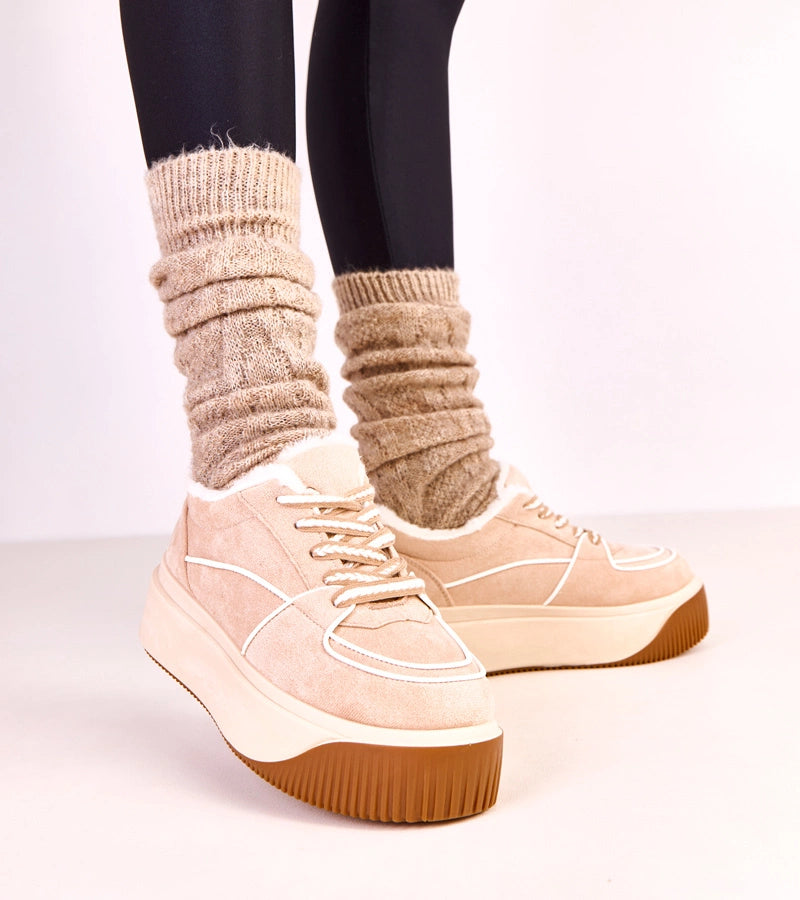 2-Béžové zateplené tenisky na platformě Vargas-2