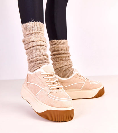 2-Béžové zateplené tenisky na platformě Vargas-2