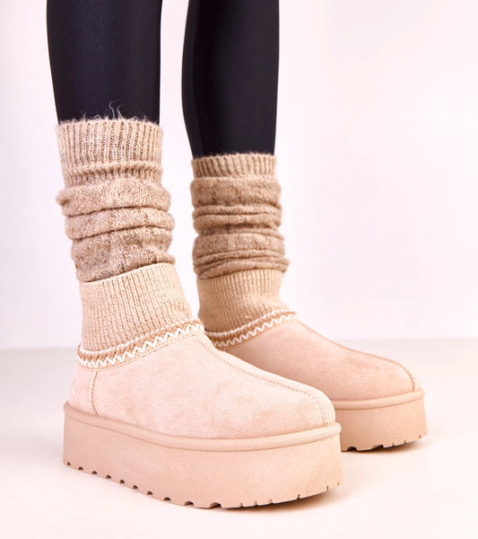 1-Béžové nízké sněhule s ponožkovým svrškem Bernica-1