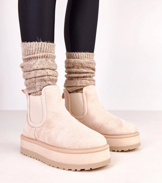 1-Béžové nízké sněhule s elastickou vsadkou Nancey-1