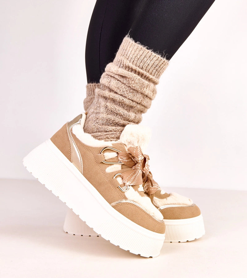 2-Béžové zateplené tenisky na platformě Deena-2