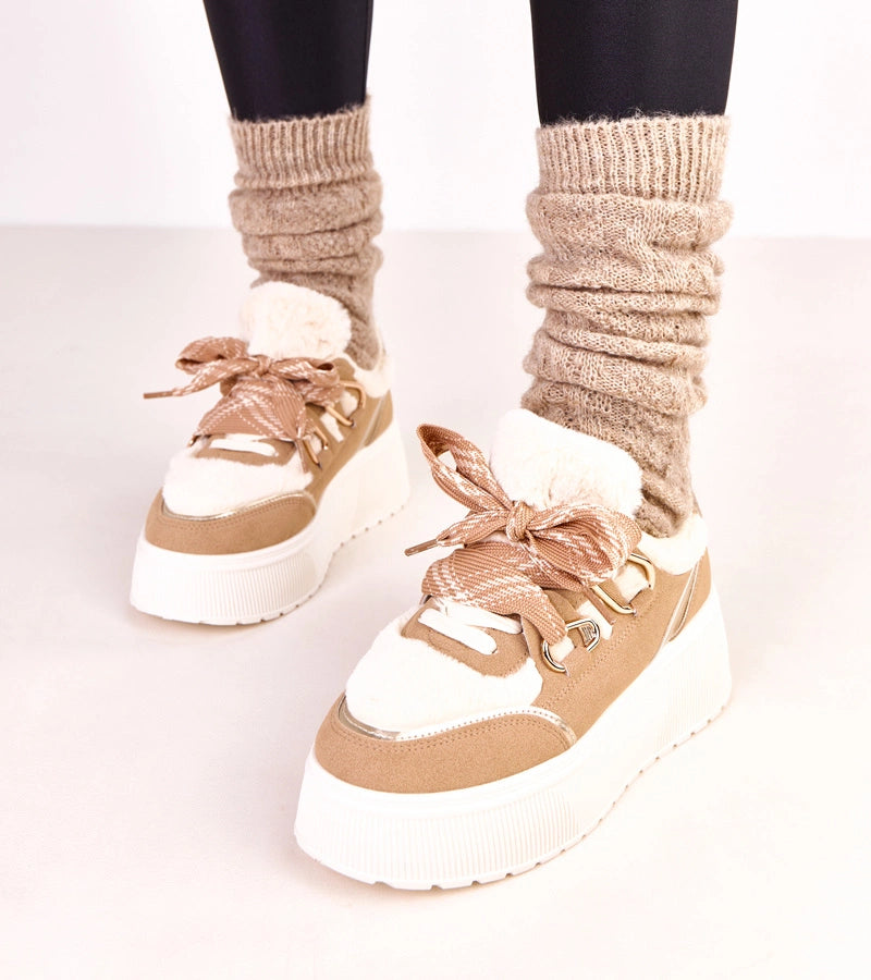 3-Béžové zateplené tenisky na platformě Deena-3