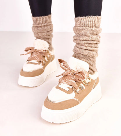 3-Béžové zateplené tenisky na platformě Deena-3
