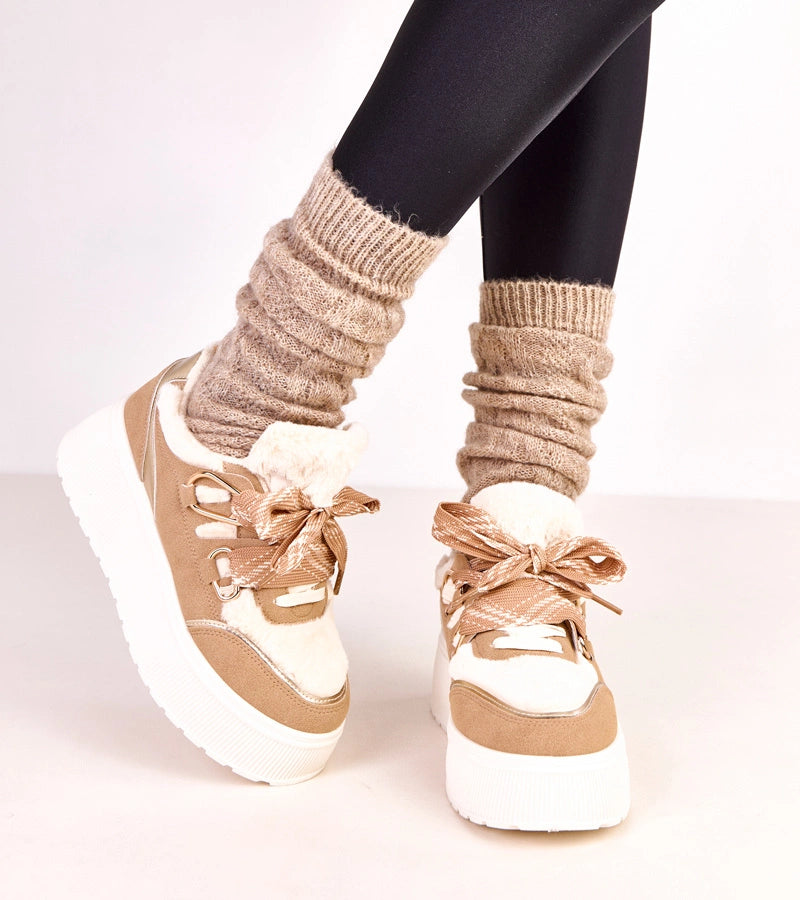 4-Béžové zateplené tenisky na platformě Deena-4