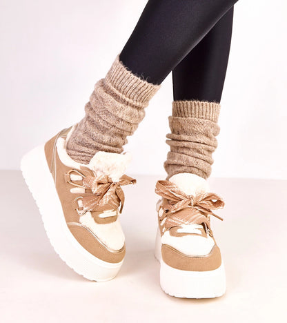 4-Béžové zateplené tenisky na platformě Deena-4