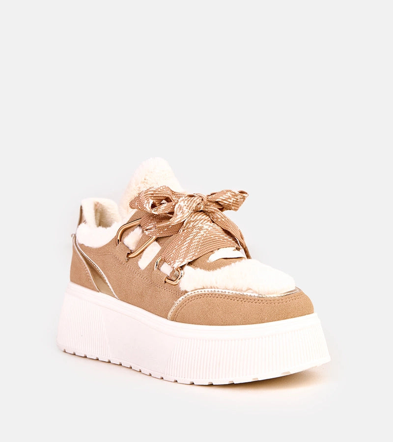 5-Béžové zateplené tenisky na platformě Deena-5