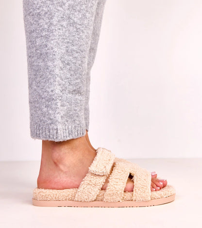 3-Béžové chlupaté pantofle s otevřenou špičkou Greigan-3