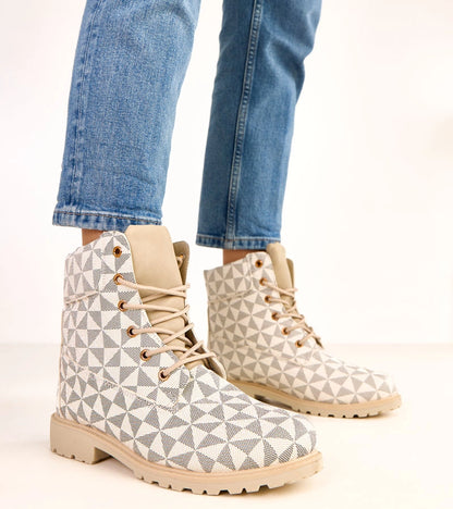 1-Béžovo-černé trekové workery v geometrickém vzoru Alicia-1