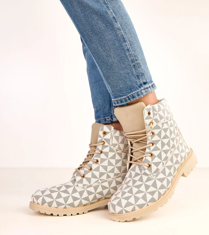 3-Béžovo-černé trekové workery v geometrickém vzoru Alicia-3