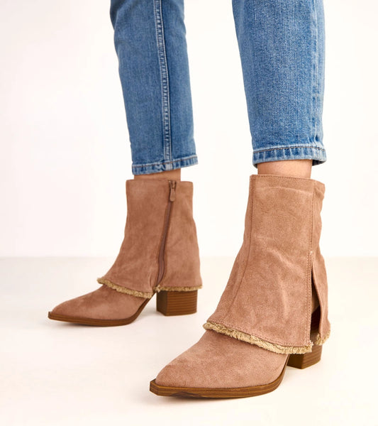 1-Béžové kotníkové boty na podpatku s ohrnutým svrškem Felicia-1