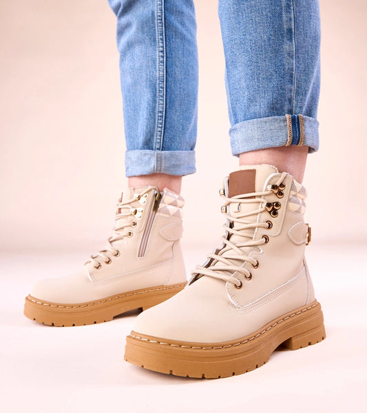 1-Béžové zateplené traperky z matné ekokůže Selio-1