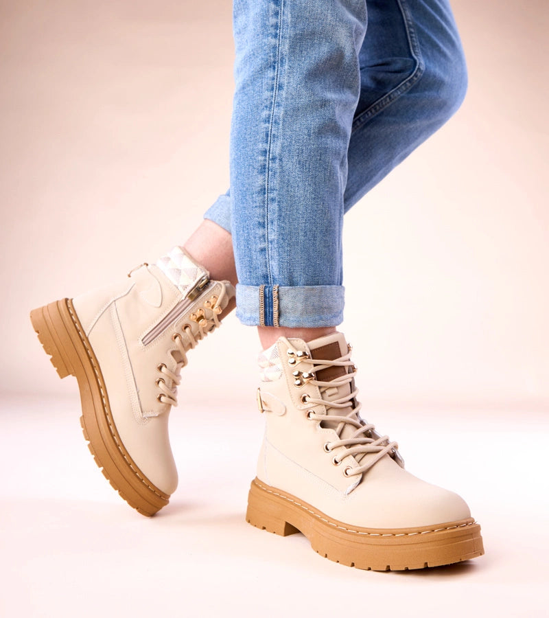 3-Béžové zateplené traperky z matné ekokůže Selio-3