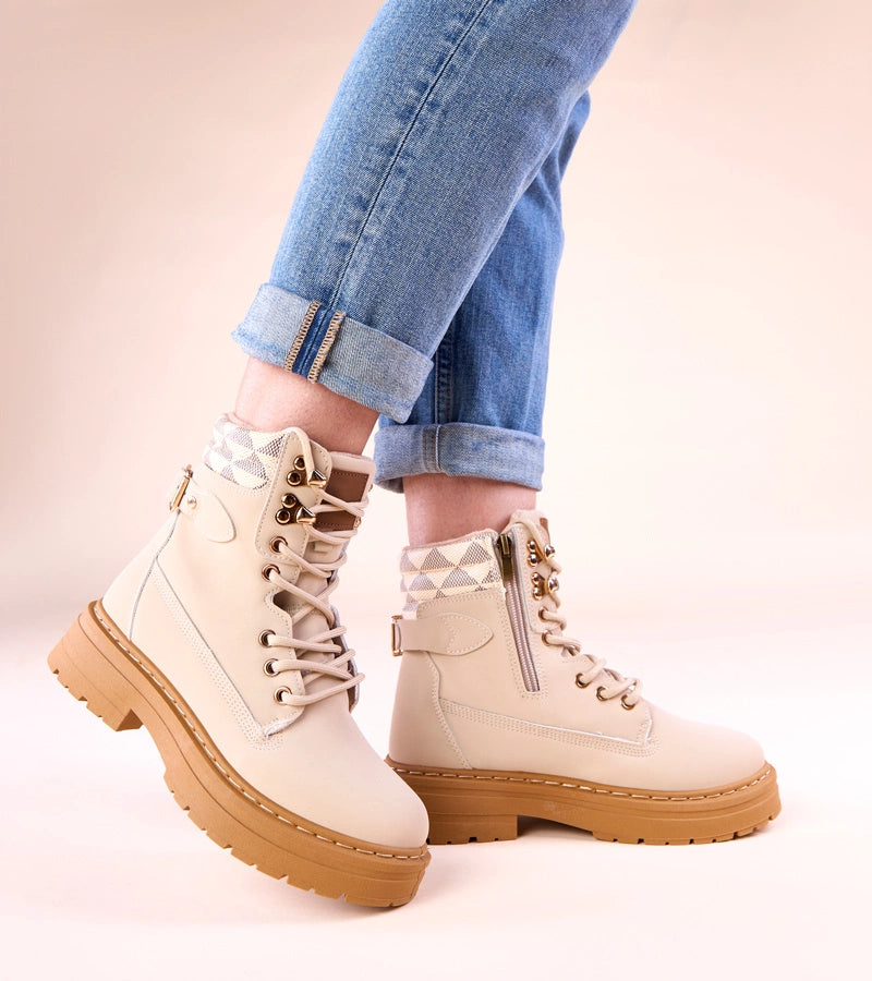 4-Béžové zateplené traperky z matné ekokůže Selio-4