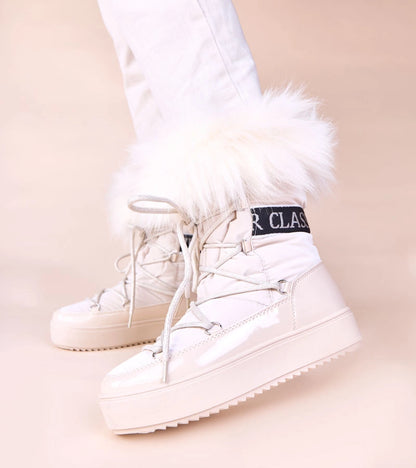 2-Béžové šněhule na šněrování s kožíškem Alison-2