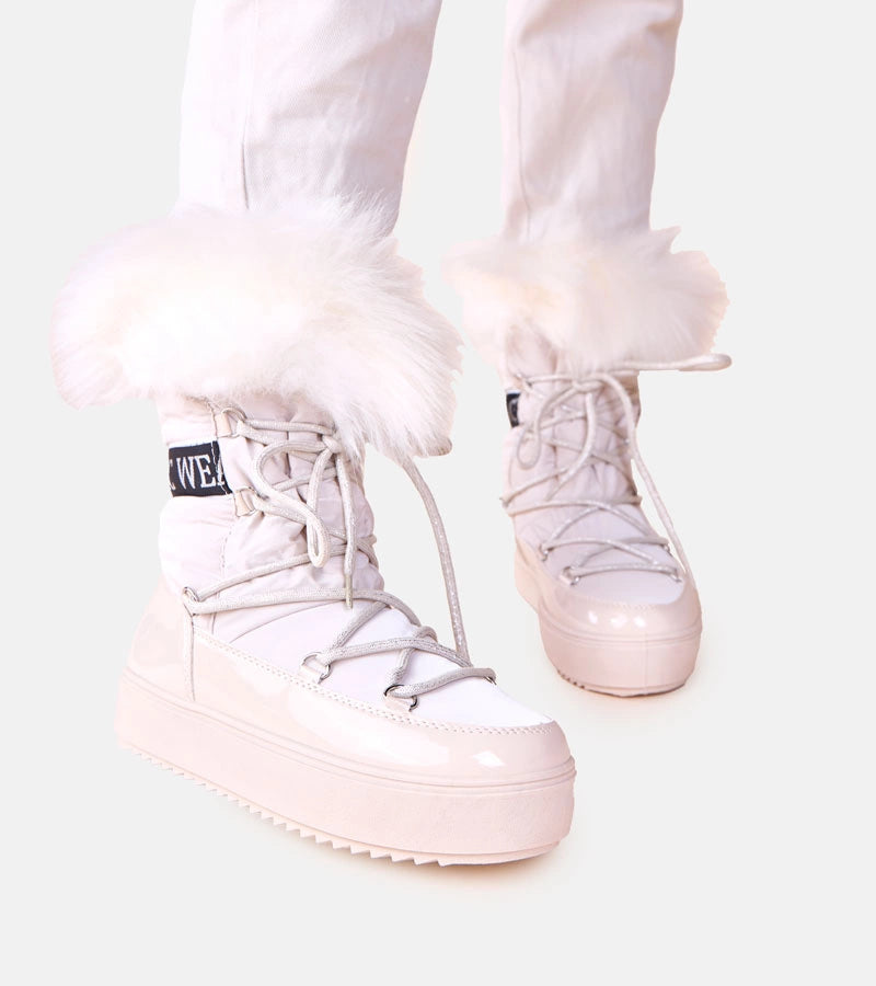 3-Béžové šněhule na šněrování s kožíškem Alison-3