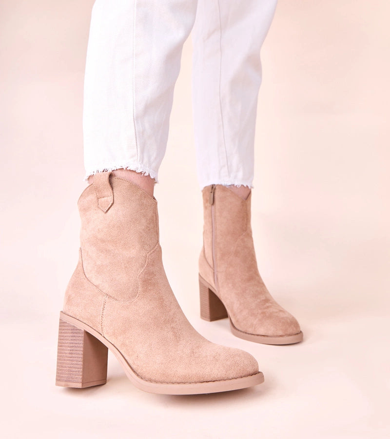 4-Béžové kotníkové boty na podpatku z ekosemiše Mirmi-4