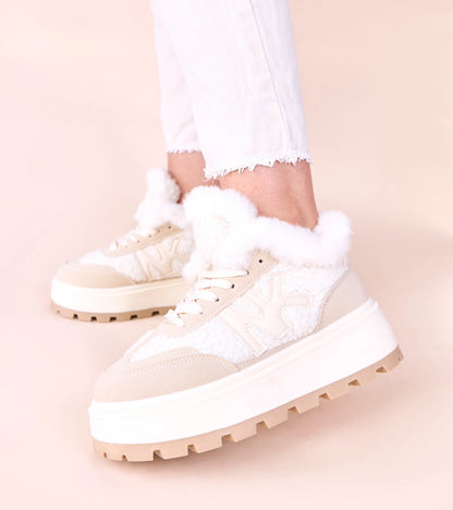 4-Béžové zateplené tenisky s kožíškem Nicha-4