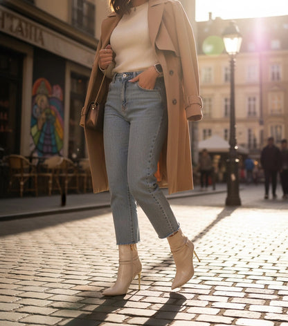 2-Béžové kotníkové boty na zlatém lesklém podpatku Carmila-2