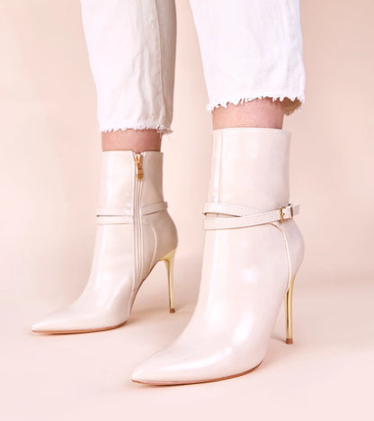 1-Béžové kotníkové boty na zlatém lesklém podpatku Carmila-1