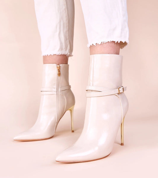 1-Béžové kotníkové boty na zlatém lesklém podpatku Carmila-1