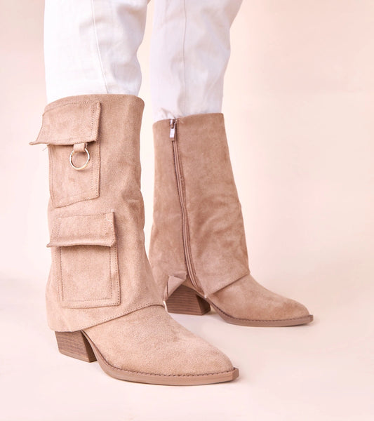 1-Béžové kotníkové boty na podpatku s kapsičkami Nadiia-1