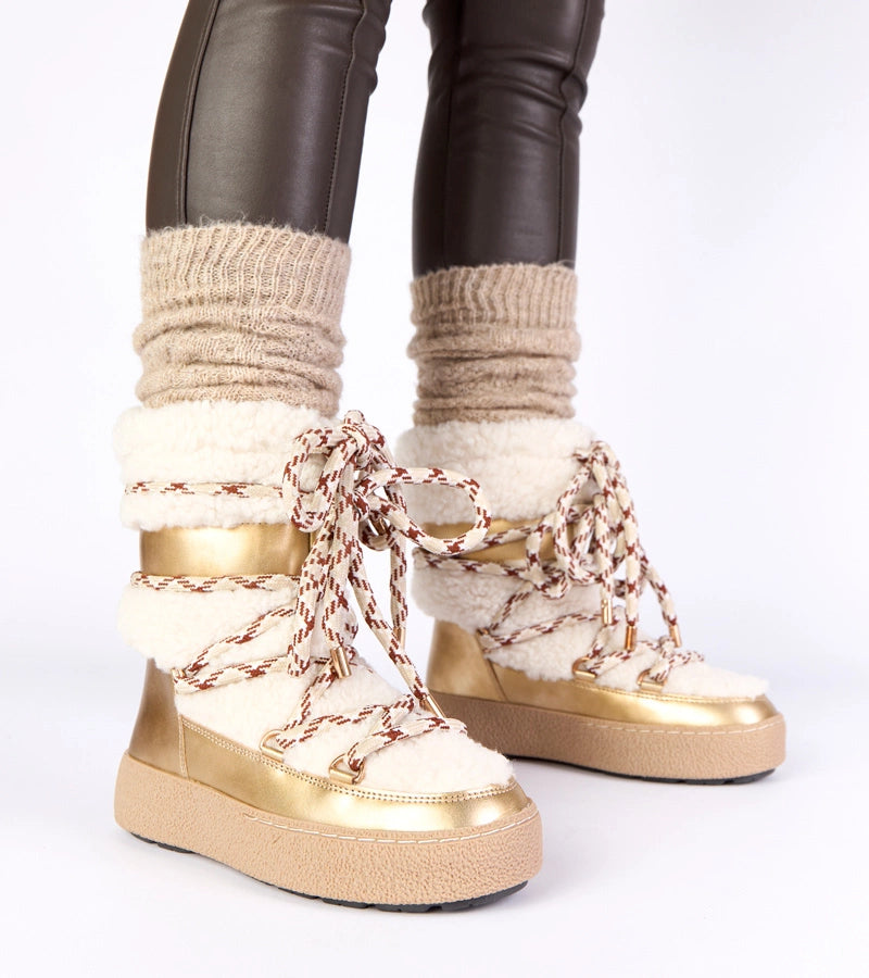 1-Zlaté šněrovací zateplené sněhule zdobené kožíškem Aicha-1