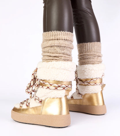 5-Zlaté šněrovací zateplené sněhule zdobené kožíškem Aicha-5