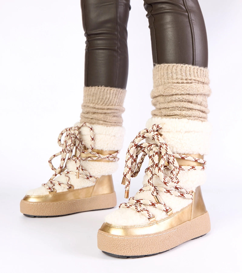 3-Zlaté šněrovací zateplené sněhule zdobené kožíškem Aicha-3