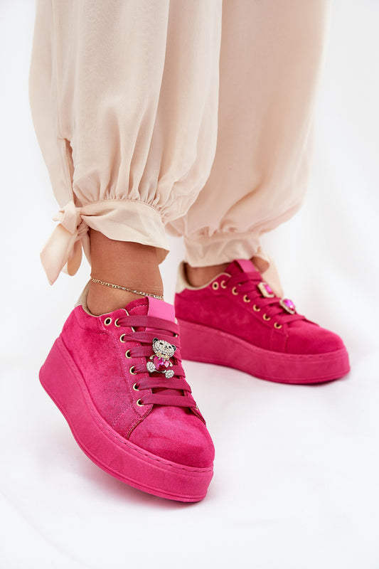 Dámské sneakersy na platformě s medvídkem Fuchsie