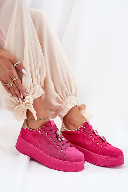 Dámské sneakersy na platformě s medvídkem Fuchsie