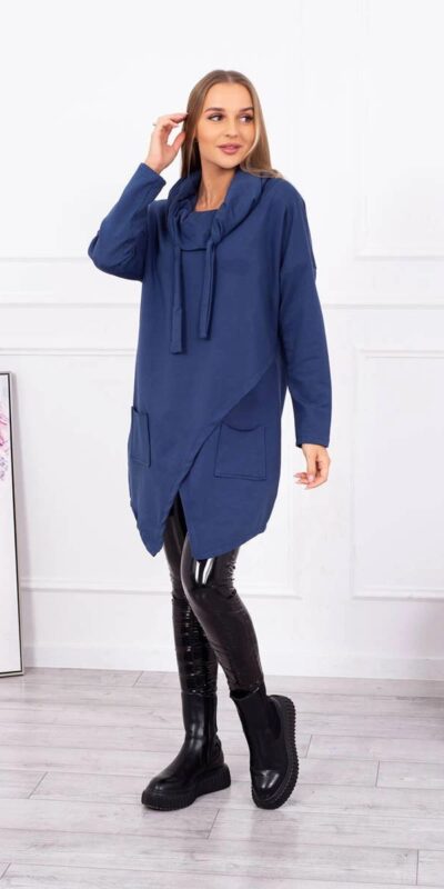 Oversize tmavě modrá mikina s obálkovou přední částí