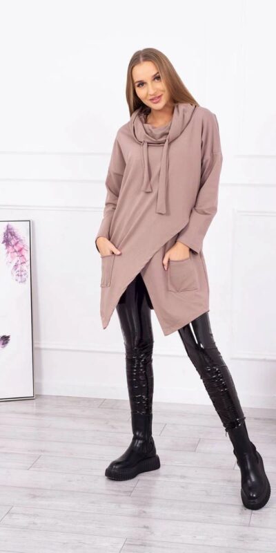 Oversize mocca mikina s obálkovou přední částí