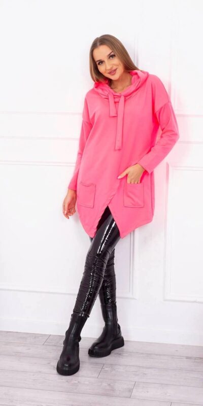 Oversize mikina s obálkou vpředu neonově růžová