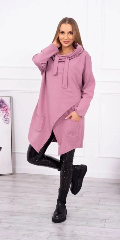 Oversize mikina s obálkou vpředu tmavě růžová