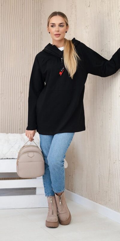 Černá oversize mikina s kapucí na zip