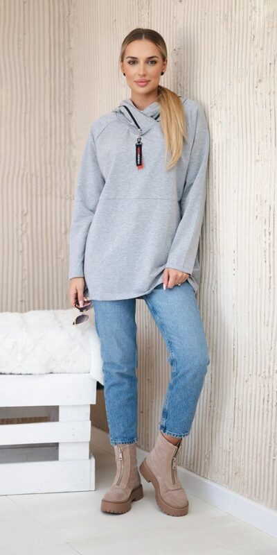 Mikina s kapucí na zip oversize šedá